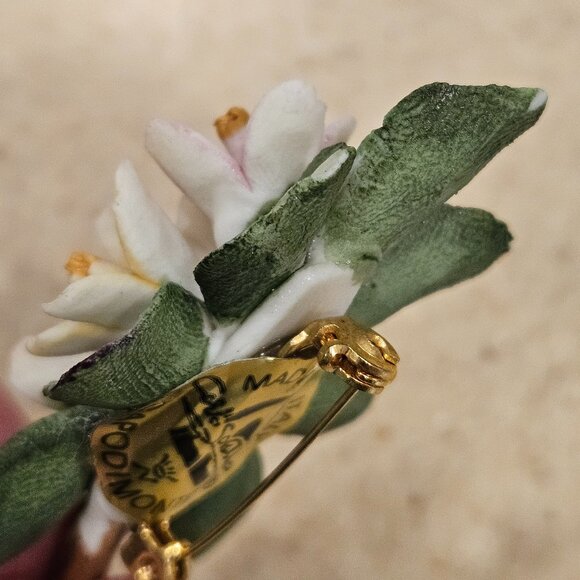 RARE VINTAGE CLASSIC CAPODIMONTE ITALIAN FLOWER BOUQUET PORCELAIN BROOCH PIN - Picture 9 of 14